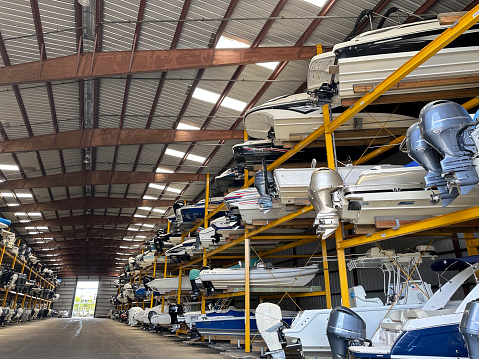 Warehouse for storing boats, Dania Beach, Florida, USA