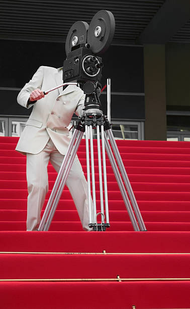 Man with a camera head stock photo