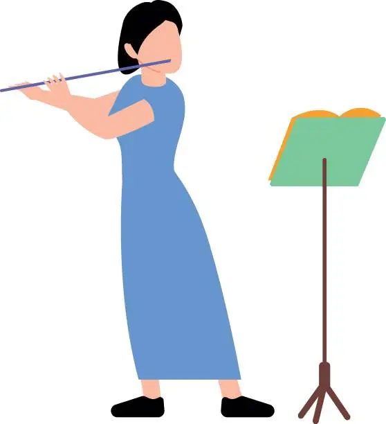 Vector illustration of The girl is playing the flute.