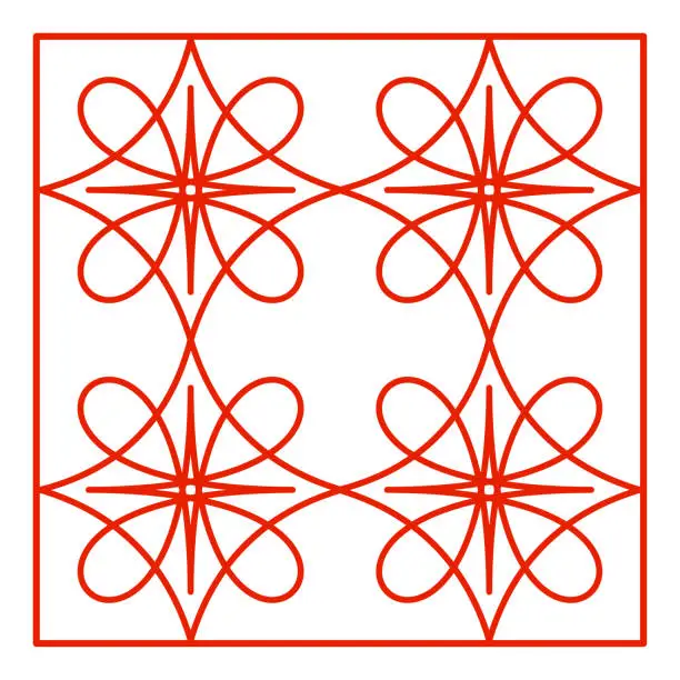 Vector illustration of ornament grid texture red. Floral pattern element. Floral vintage ethnic ornament. Vector illustration.