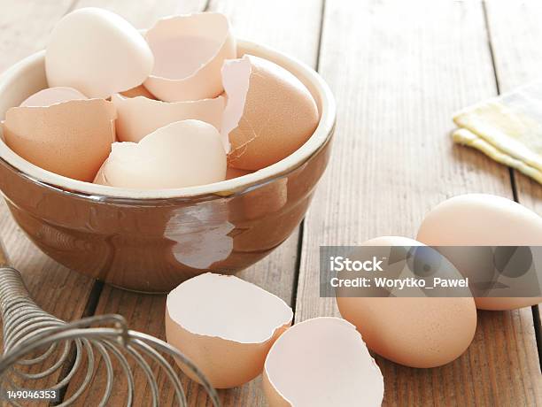 Egg Shells In Ceramic Bowl Stock Photo - Download Image Now - Eggshell, Animal Egg, Animal Shell