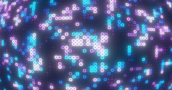 Abstract blue energy squares glowing digital particles futuristic hi-tech background.