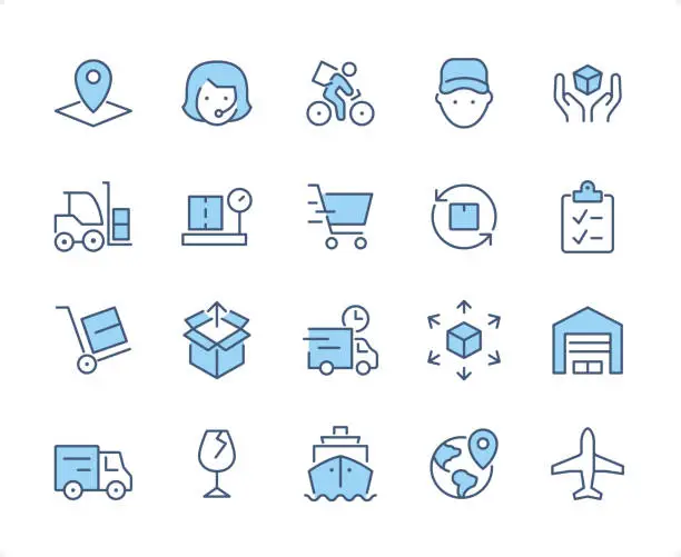 Vector illustration of Delivery icon set. Editable stroke weight. Pixel perfect dichromatic icons.