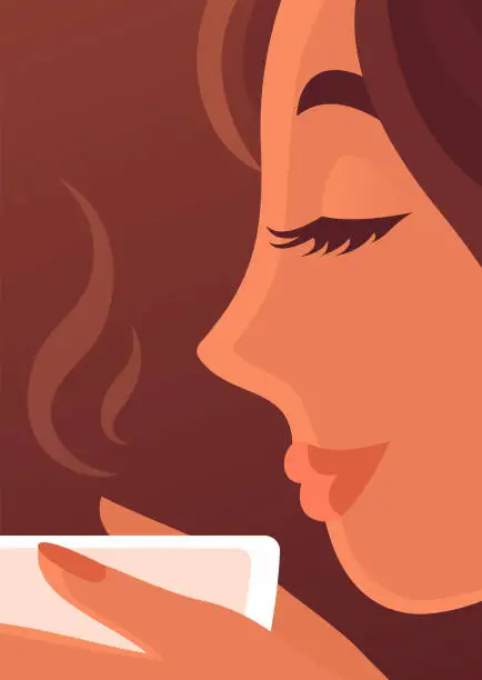 Vector illustration of A beautiful girl is drinking hot coffee