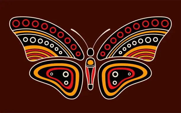 Vector illustration of Butterfly. Aboriginal art style.