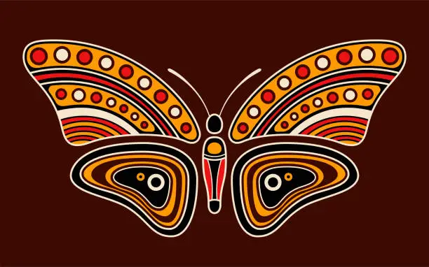 Vector illustration of Butterfly. Aboriginal art style.