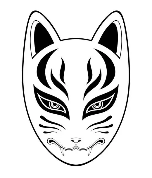 Vector illustration of Kitsune fox mask vector illustration. Japanese traditional mask.