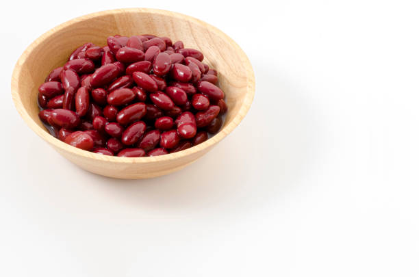 boiled red kidney beans in wooden bowl
