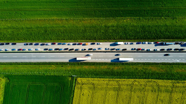 istock Traffic jam on highway A4 in Poland, aerial view 1490467873