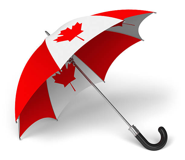 Umbrella with Canadian national flag isolated on white background