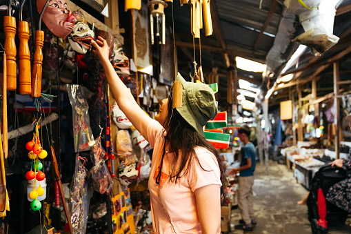 Beautiful young women shopping in Yogyakarta traditional market