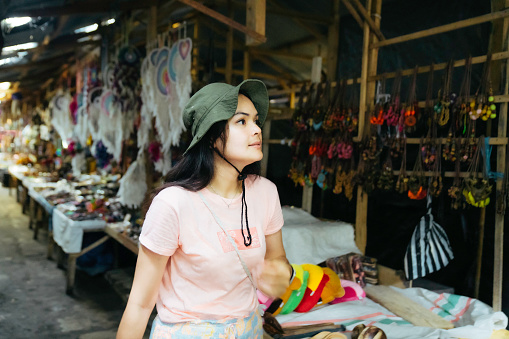 Beautiful young women shopping in Yogyakarta traditional market