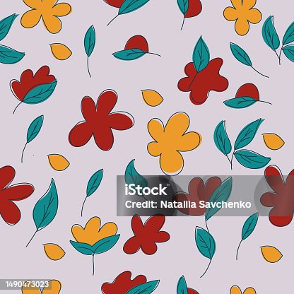 istock Seamless autumn leaves pattern. Pattern in flat style. Leaves in autumn colors. Background for your cards, illustrations, wallpaper, gift paper. 1490473023