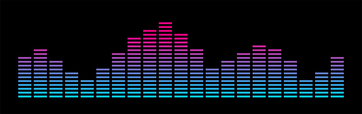 Equalizer colorful waves, isolated on black background. Frequency audio waveform. Music wave. Equalizer vector color illustration.