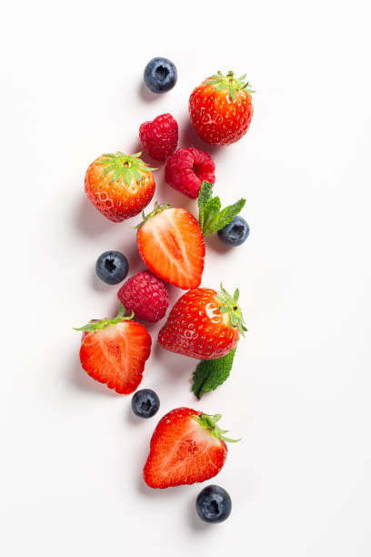 istock Strawberry, raspberry and blueberry on white background 1490478219