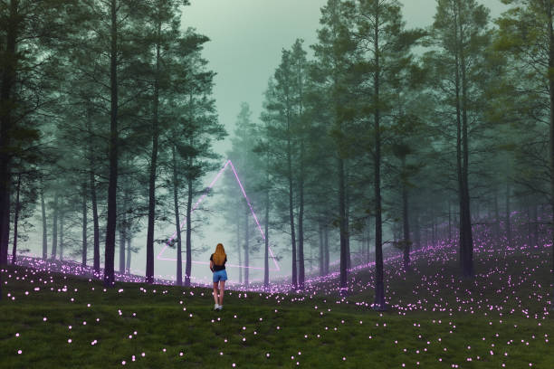 istock Woman standing in fantasy forest 1490480138