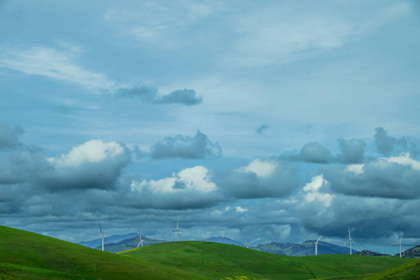 Wind Turbines in the Altamont Pass Wind Farm, which is one of the earliest wind farms in the United States. Taken at Altamont Pass, Diablo Range, California, USA.