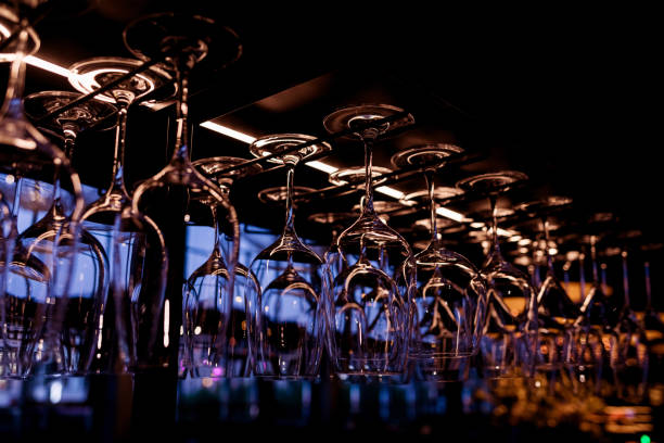 istock Clean wine glasses in the night bar 1490486338