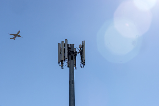 High quality stock photo of a 5g cell tower near the San Francisco Airport