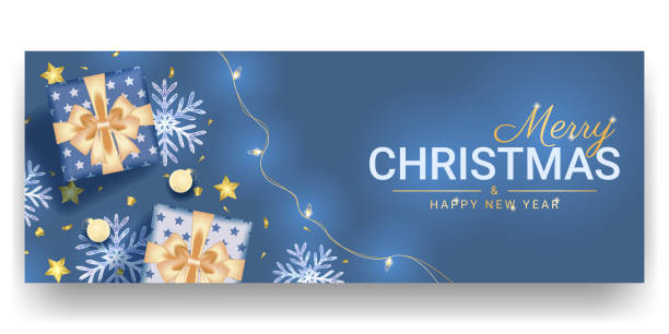 istock merry christmas and happy new banner design with realistic blue decoration 1490500938