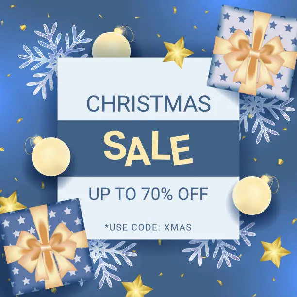 Vector illustration of Christmas sale banner with blue decoration