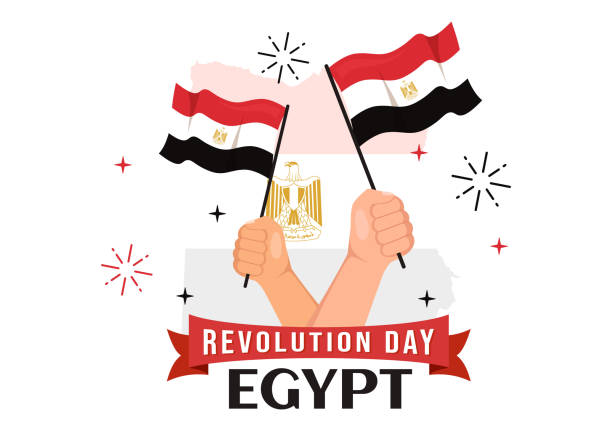 dzień rewolucji w egipcie ilustracja wektorowa 23 lipca z machającą flagą w tle święta narodowego płaskie kreskówki ręcznie rysowane szablony stron docelowych - egypt revolution protest egyptian culture stock illustrations