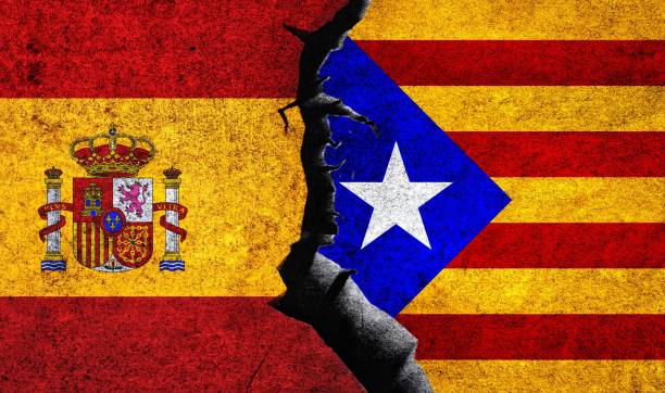 istock Spain and Catalonia flag together. Catalonia Spain conflict 1490502251