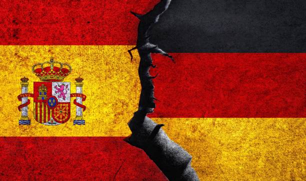 istock Germany and Spain flag together. Spain Germany conflict 1490502411