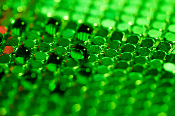 Macro abstract photo of geometric patterns for depicting subatomic world, quantum physics and speed of data transfer. No people are seen in frame. Shot in studio with a macro lens and a mirrorless camera.
