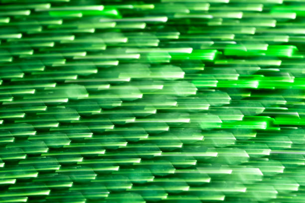 Macro abstract photo of geometric patterns for depicting subatomic world, quantum physics and speed of data transfer. No people are seen in frame. Shot in studio with a macro lens and a mirrorless camera.