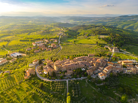 Aerial view of San Donato in Poggio, Chianti Town Tuscany