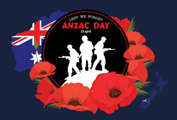 Vector illustration of 25 April each year, Anzac Day is a national memorial day in Australia and New Zealand.