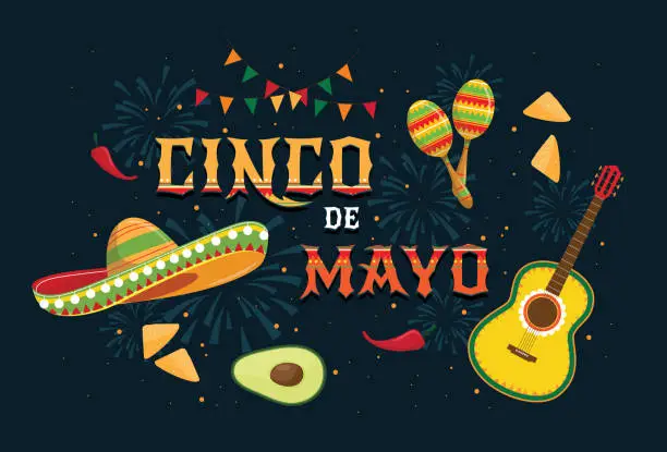 Vector illustration of September 16, Cinco de Mayo is most important national holiday in Mexico, which initiated the war of Mexican independence from Spain.