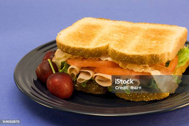 Turquía Sándwiches En Placa Negra Foto de stock y más banco de imágenes de Alimento - Alimento, Alimento tostado, Azul