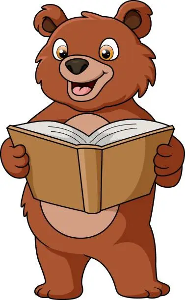 Vector illustration of Cute bear cartoon reading a book