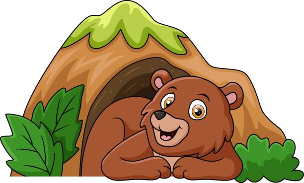 ilustrações, clipart, desenhos animados e ícones de desenho animado bonito do ursinho na caverna - winter cave bear hibernation