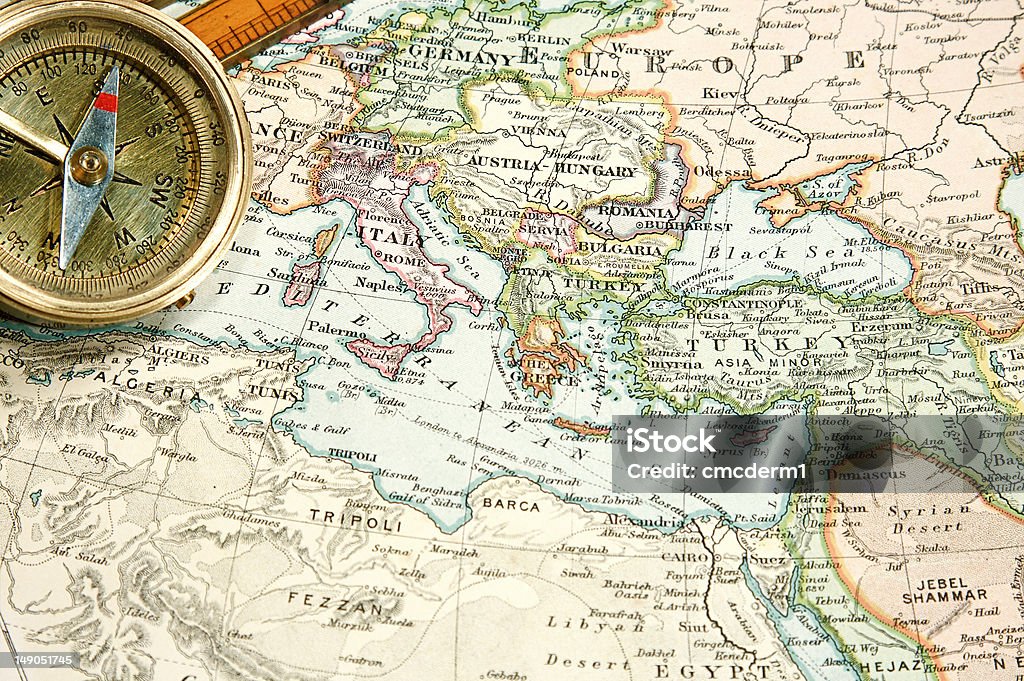 Vintage Maps Antique (1907 - copyright expired) map of Europe and Middle East Map Stock Photo