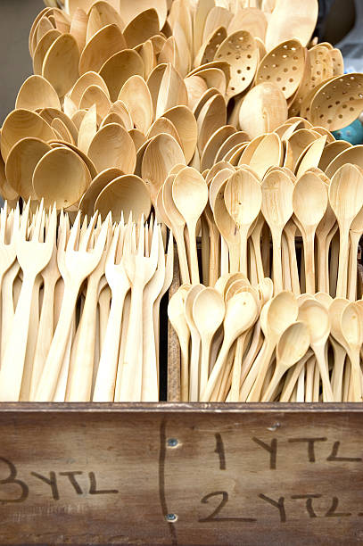 wood spoon on bazaar stock photo