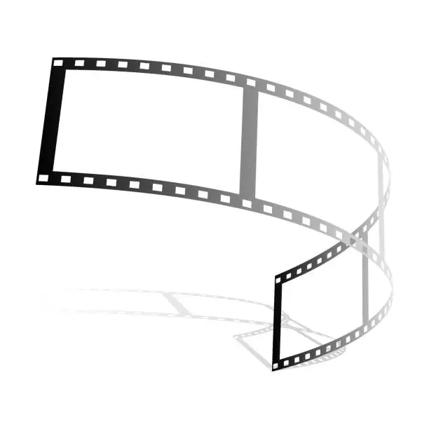 Vector illustration of Movie film ribbon. Narrow strip of 35 mm tape. Classic film for cameras and movie cameras. Movie festival design element. 3d Vector isolated on white background