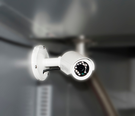 Security camera with infrared light on gray background