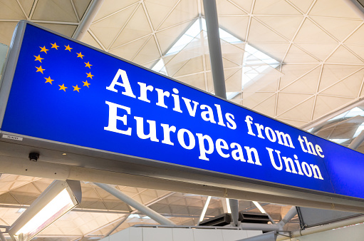 Arrivals from the European Union customs channel, England, UK