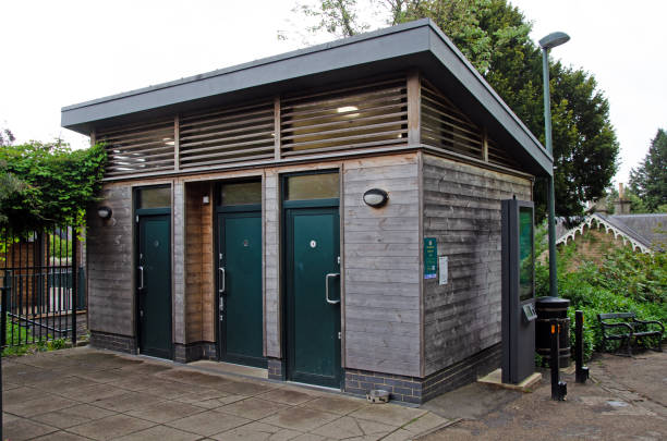 istock Public toilets building wood clad 1490531899