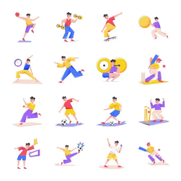 Vector illustration of Pack of Sports and Fitness Flat Illustrations