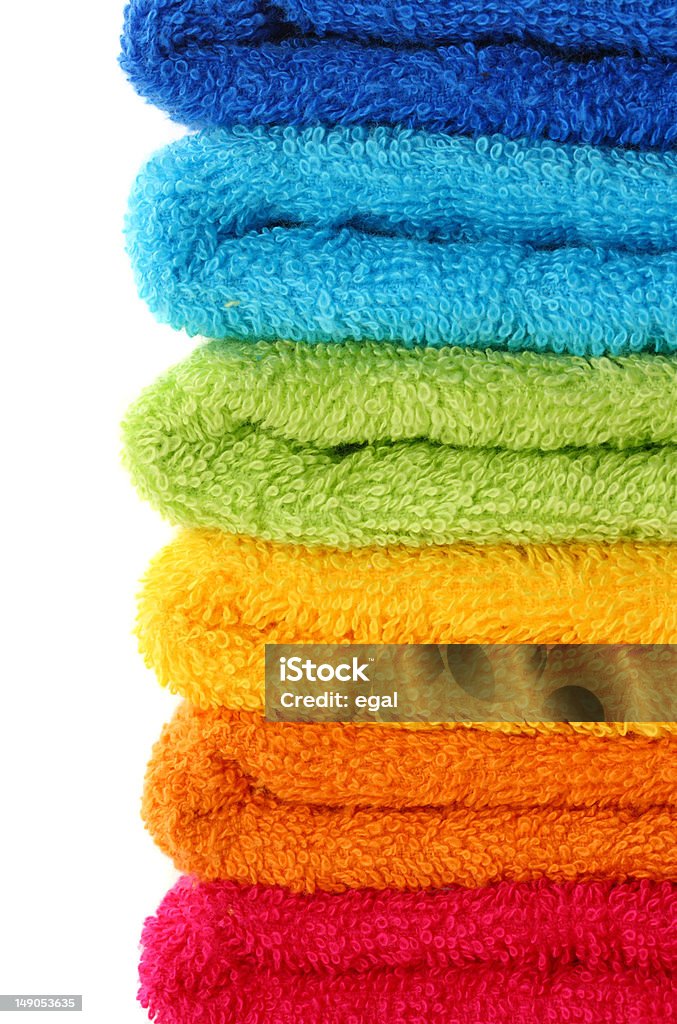 Colorful towels Colorful towels isolated on white background Blue Stock Photo