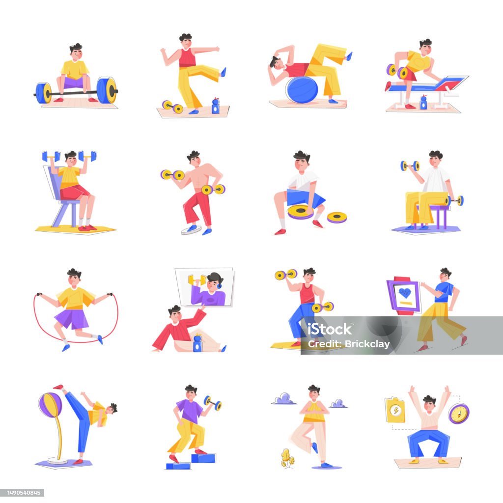 Regular Exercise Routine Illustration Modern Pack Of Workout Flat Illustrations Stock Illustration - Download ...