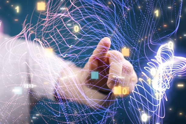 istock Man pointing his hand to the digital network, concept of communication 1490542693