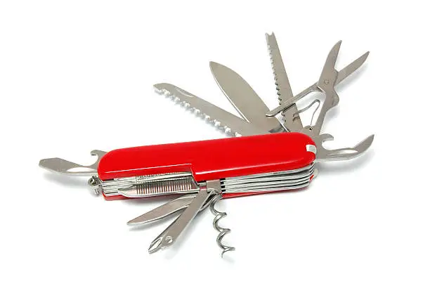 A Swiss army style knife isolated on white background