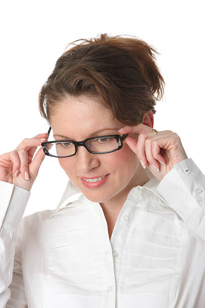 istock woman wearing glasses on a white background 149054465