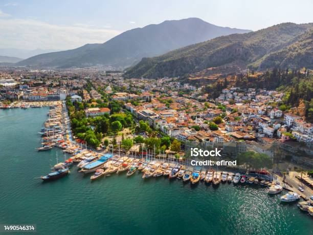 Aaerial View Of Fethiye Coastline In Turkey Stock Photo - Download Image Now - Fethiye, Marina, Town