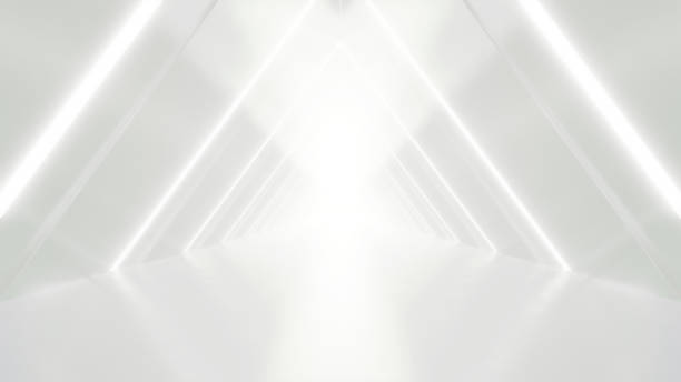 istock Abstract white futuristic triangle tunnel, architecture design concept, 3d rendering. 1490548651